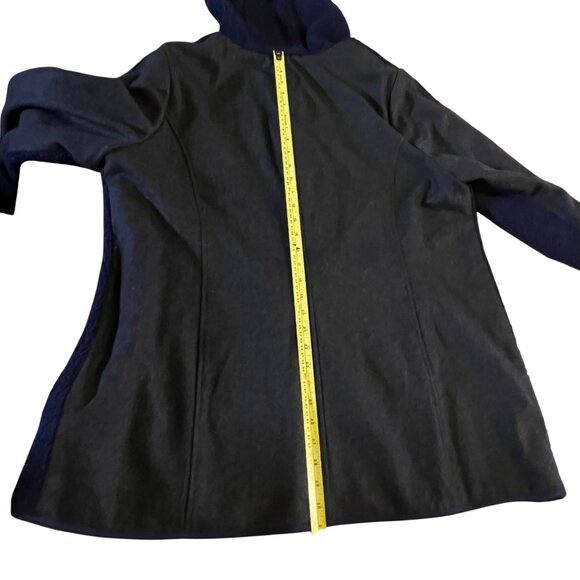 Dennis Basso XL Mixed Media Coat Hood Navy Gray Wool Blend Athleisure Chic Comfy - Picture 10 of 12